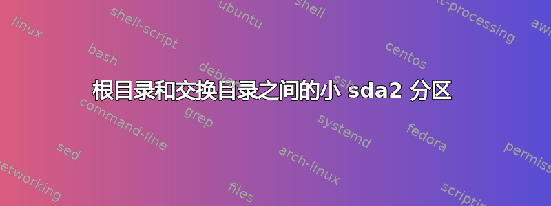 根目录和交换目录之间的小 sda2 分区