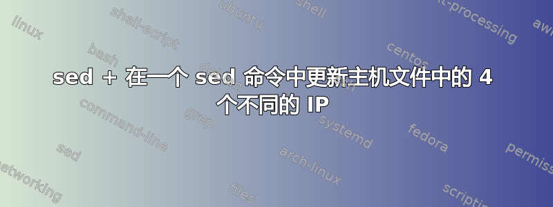 sed + 在一个 sed 命令中更新主机文件中的 4 个不同的 IP