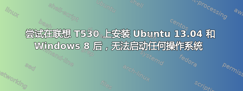 尝试在联想 T530 上安装 Ubuntu 13.04 和 Windows 8 后，无法启动任何操作系统 