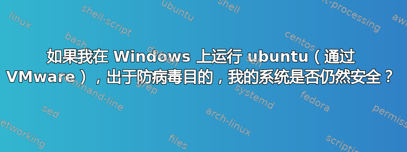 如果我在 Windows 上运行 ubuntu（通过 VMware），出于防病毒目的，我的系统是否仍然安全？