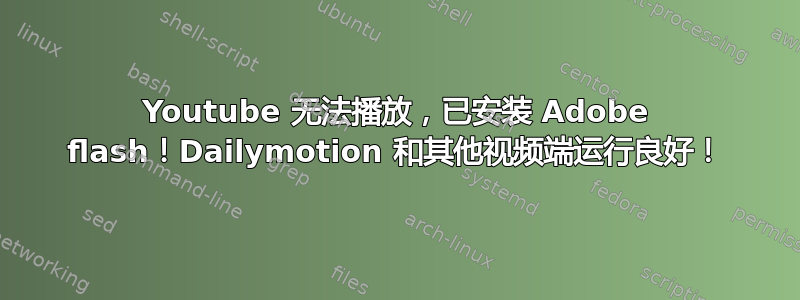 Youtube 无法播放，已安装 Adob​​e flash！Dailymotion 和其他视频端运行良好！