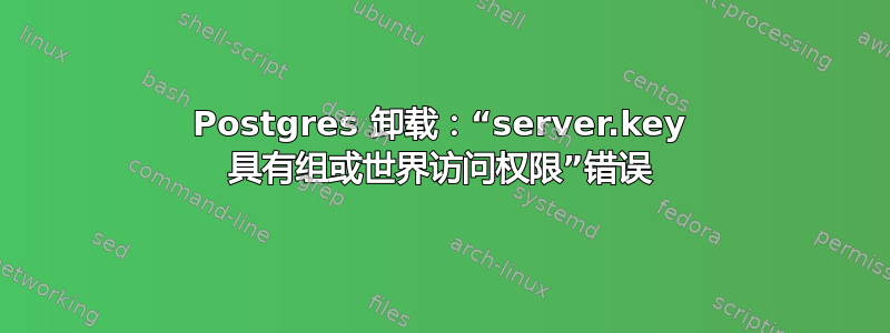 Postgres 卸载：“server.key 具有组或世界访问权限”错误