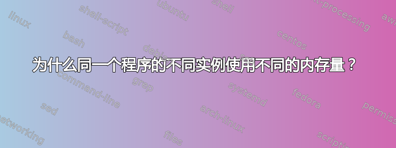 为什么同一个程序的不同实例使用不同的内存量？