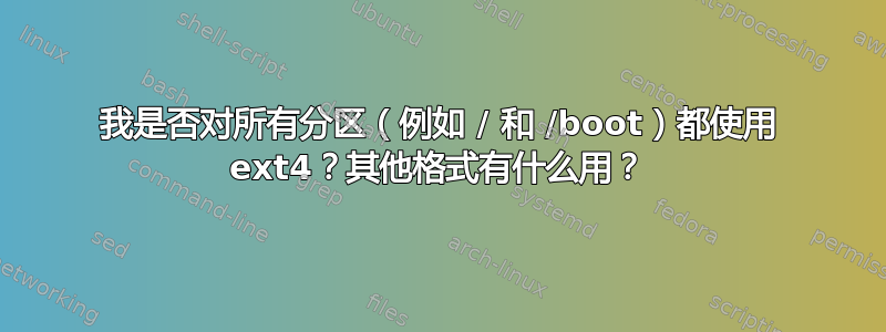 我是否对所有分区（例如 / 和 /boot）都使用 ext4？其他格式有什么用？