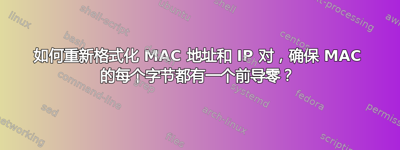 如何重新格式化 MAC 地址和 IP 对，确保 MAC 的每个字节都有一个前导零？