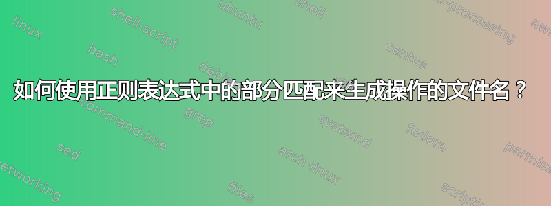 如何使用正则表达式中的部分匹配来生成操作的文件名？