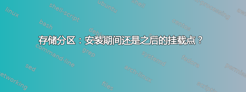 存储分区：安装期间还是之后的挂载点？