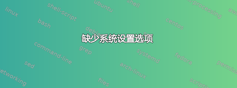 缺少系统设置选项