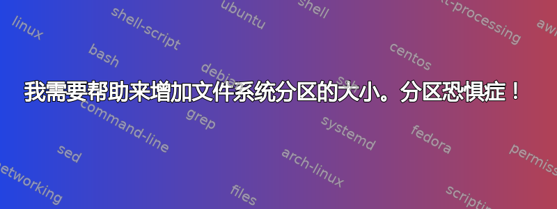 我需要帮助来增加文件系统分区的大小。分区恐惧症！