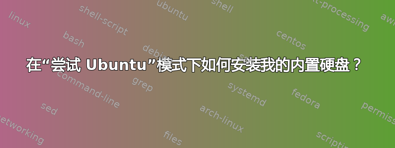 在“尝试 Ubuntu”模式下如何安装我的内置硬盘？