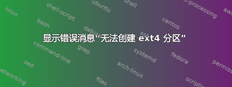 显示错误消息“无法创建 ext4 分区”