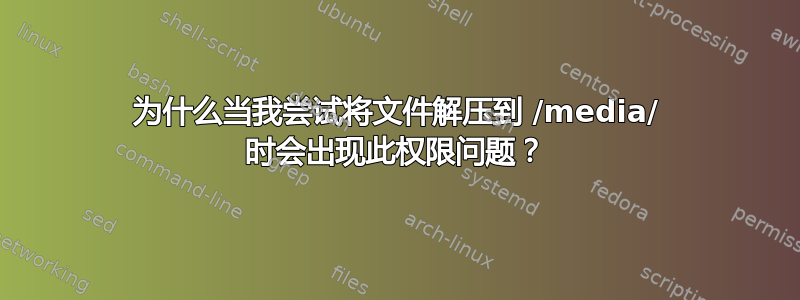 为什么当我尝试将文件解压到 /media/ 时会出现此权限问题？