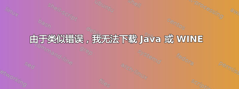 由于类似错误，我无法下载 Java 或 WINE 