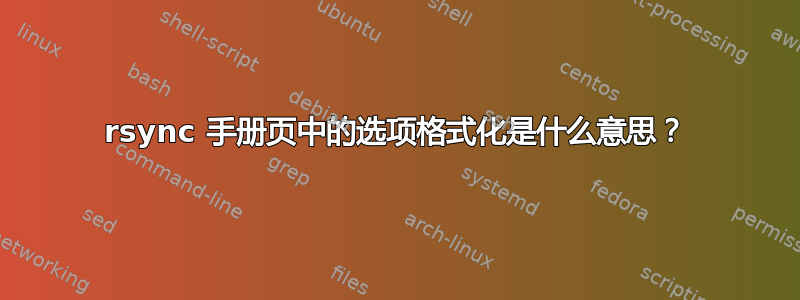 rsync 手册页中的选项格式化是什么意思？