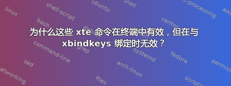 为什么这些 xte 命令在终端中有效，但在与 xbindkeys 绑定时无效？