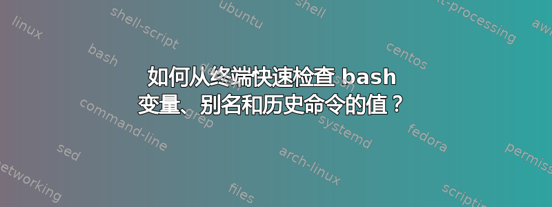 如何从终端快速检查 bash 变量、别名和历史命令的值？