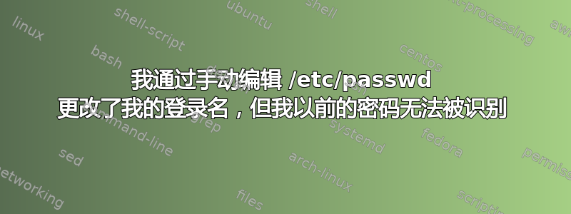 我通过手动编辑 /etc/passwd 更改了我的登录名，但我以前的密码无法被识别