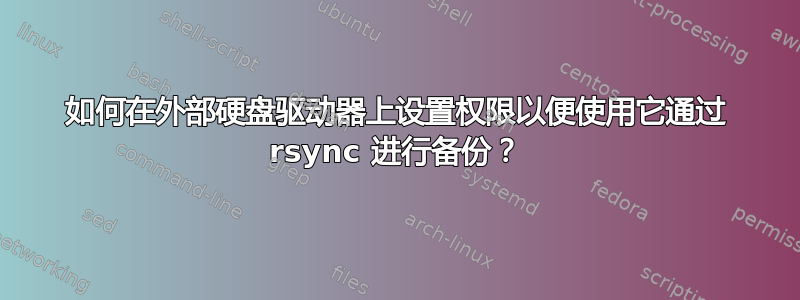 如何在外部硬盘驱动器上设置权限以便使用它通过 rsync 进行备份？