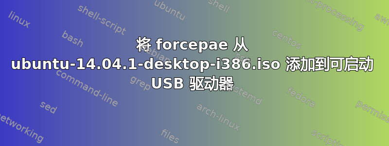 将 forcepae 从 ubuntu-14.04.1-desktop-i386.iso 添加到可启动 USB 驱动器