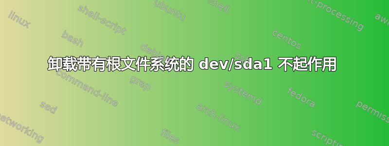 卸载带有根文件系统的 dev/sda1 不起作用