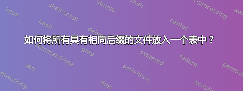 如何将所有具有相同后缀的文件放入一个表中？