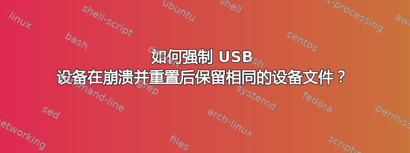 如何强制 USB 设备在崩溃并重置后保留相同的设备文件？