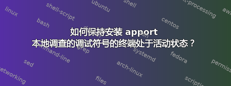 如何保持安装 apport 本地调查的调试符号的终端处于活动状态？