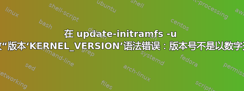 在 update-initramfs -u 期间可能导致“版本‘KERNEL_VERSION’语法错误：版本号不是以数字开头”的原因