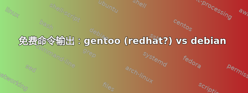 免费命令输出：gentoo (redhat?) vs debian