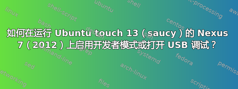 如何在运行 Ubuntu touch 13（saucy）的 Nexus 7（2012）上启用开发者模式或打开 USB 调试？