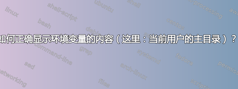 如何正确显示环境变量的内容（这里：当前用户的主目录）？