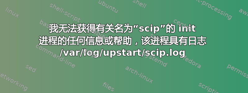 我无法获得有关名为“scip”的 init 进程的任何信息或帮助，该进程具有日志 /var/log/upstart/scip.log