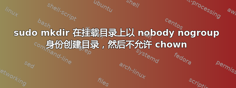 sudo mkdir 在挂载目录上以 nobody nogroup 身份创建目录，然后不允许 chown