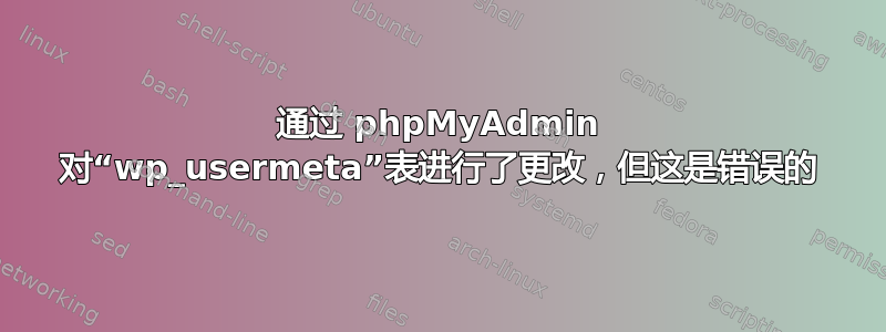 通过 phpMyAdmin 对“wp_usermeta”表进行了更改，但这是错误的