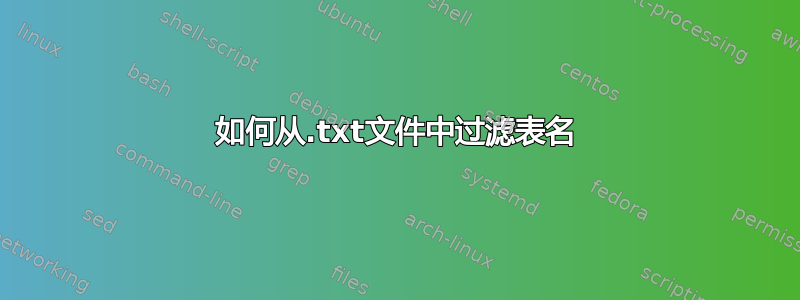 如何从.txt文件中过滤表名