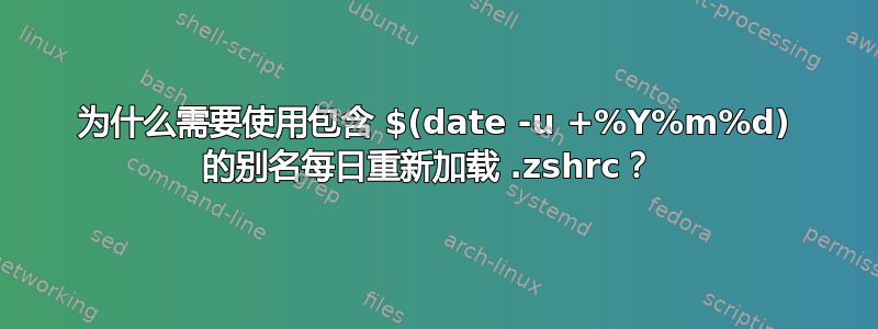 为什么需要使用包含 $(date -u +%Y%m%d) 的别名每日重新加载 .zshrc？ 