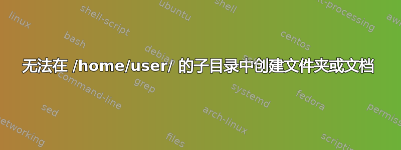 无法在 /home/user/ 的子目录中创建文件夹或文档