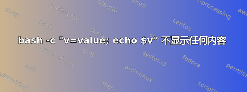 bash -c "v=value; echo $v" 不显示任何内容