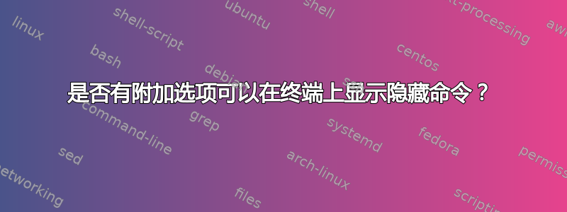 是否有附加选项可以在终端上显示隐藏命令？