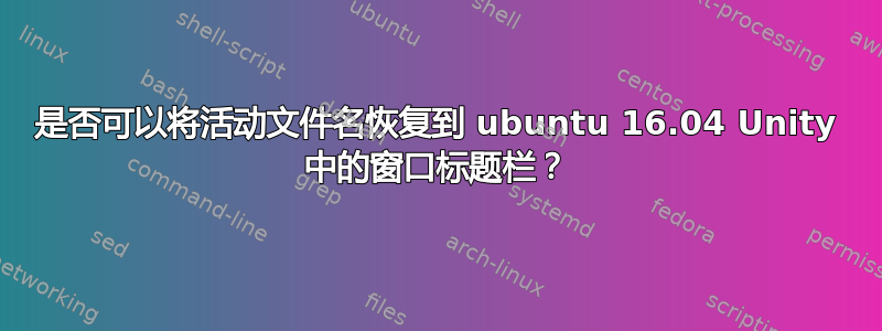 是否可以将活动文件名恢复到 ubuntu 16.04 Unity 中的窗口标题栏？