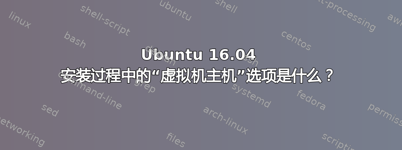 Ubuntu 16.04 安装过程中的“虚拟机主机”选项是什么？