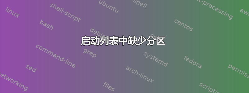 启动列表中缺少分区