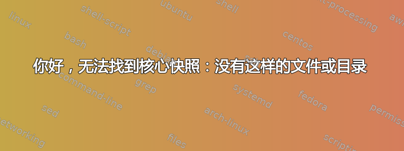 你好，无法找到核心快照：没有这样的文件或目录