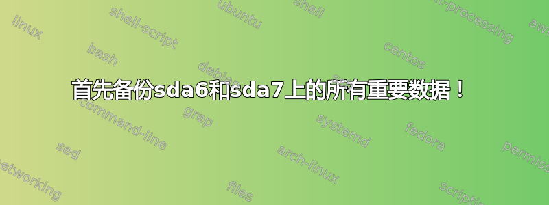 首先备份sda6和sda7上的所有重要数据！