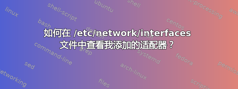 如何在 /etc/network/interfaces 文件中查看我添加的适配器？