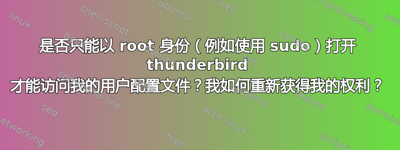 是否只能以 root 身份（例如使用 sudo）打开 thunderbird 才能访问我的用户配置文件？我如何重新获得我的权利？