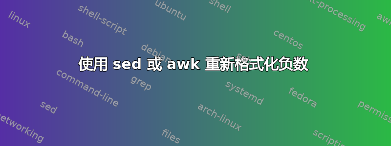 使用 sed 或 awk 重新格式化负数