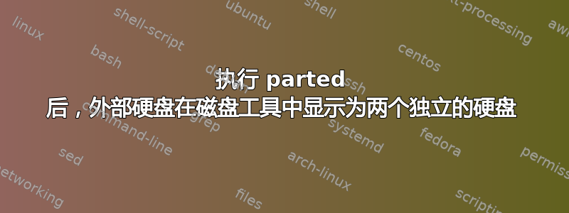 执行 parted 后，外部硬盘在磁盘工具中显示为两个独立的硬盘