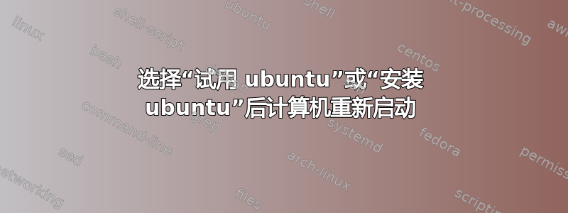 选择“试用 ubuntu”或“安装 ubuntu”后计算机重新启动