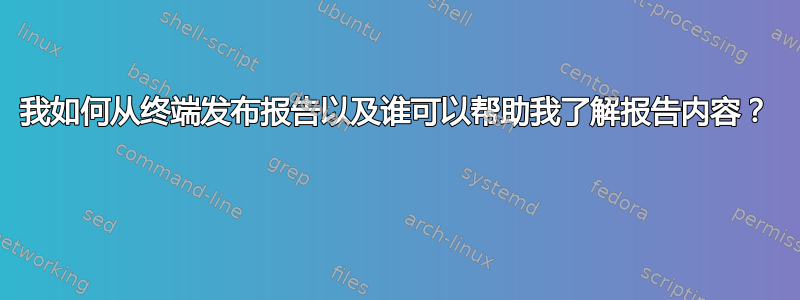 我如何从终端发布报告以及谁可以帮助我了解报告内容？ 